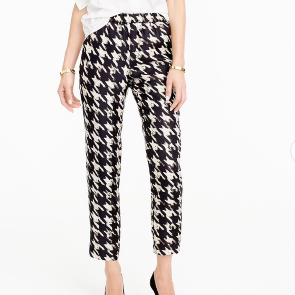 J Crew Silk Houndstooth Trousers 10